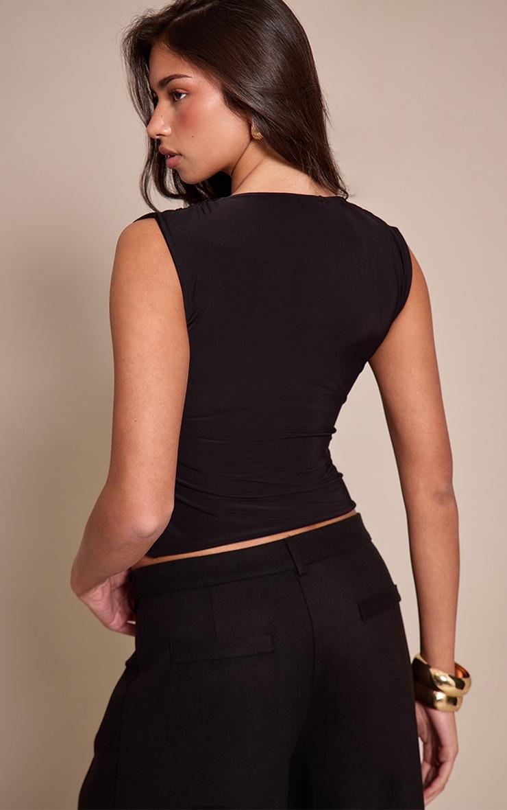 Pretty Little Thing Black Double Layer Slinky Drape Detail Long Top