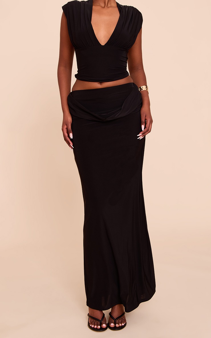 Pretty Little Thing Black Double Layer Slinky Drape Waist Maxi Skirt
