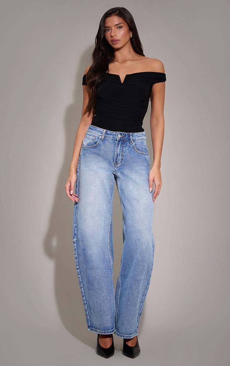 Pretty Little Thing Black Double Layer Slinky Extreme Ruch Detail Bodysuit