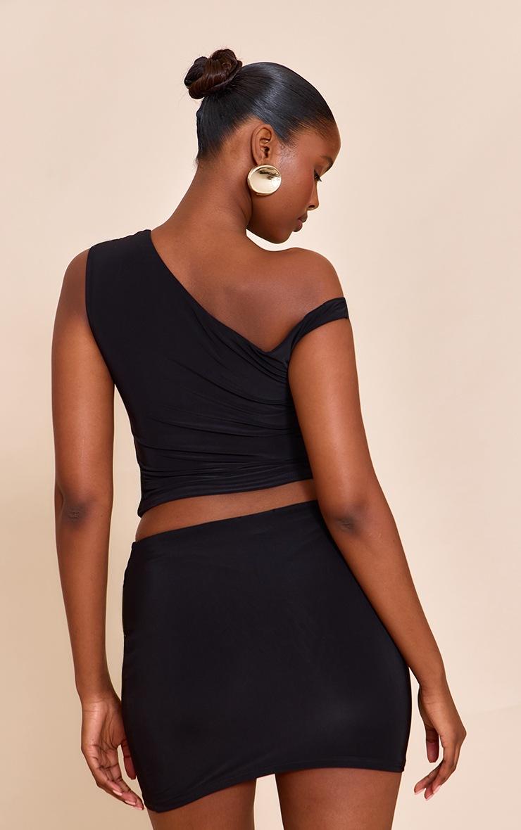 Pretty Little Thing Black Double Layer Slinky Trim Detail Asymmetric Top