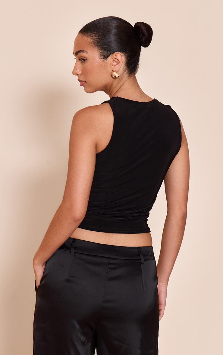 Pretty Little Thing Black Double Layer Slinky Trim Detail Long Vest Top