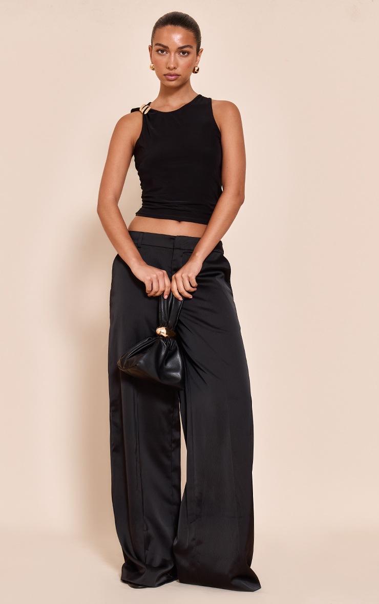 Pretty Little Thing Black Double Layer Slinky Trim Detail Long Vest Top