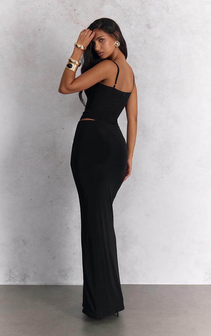 Pretty Little Thing Black Double Layer Trim Detail Slinky Maxi Skirt