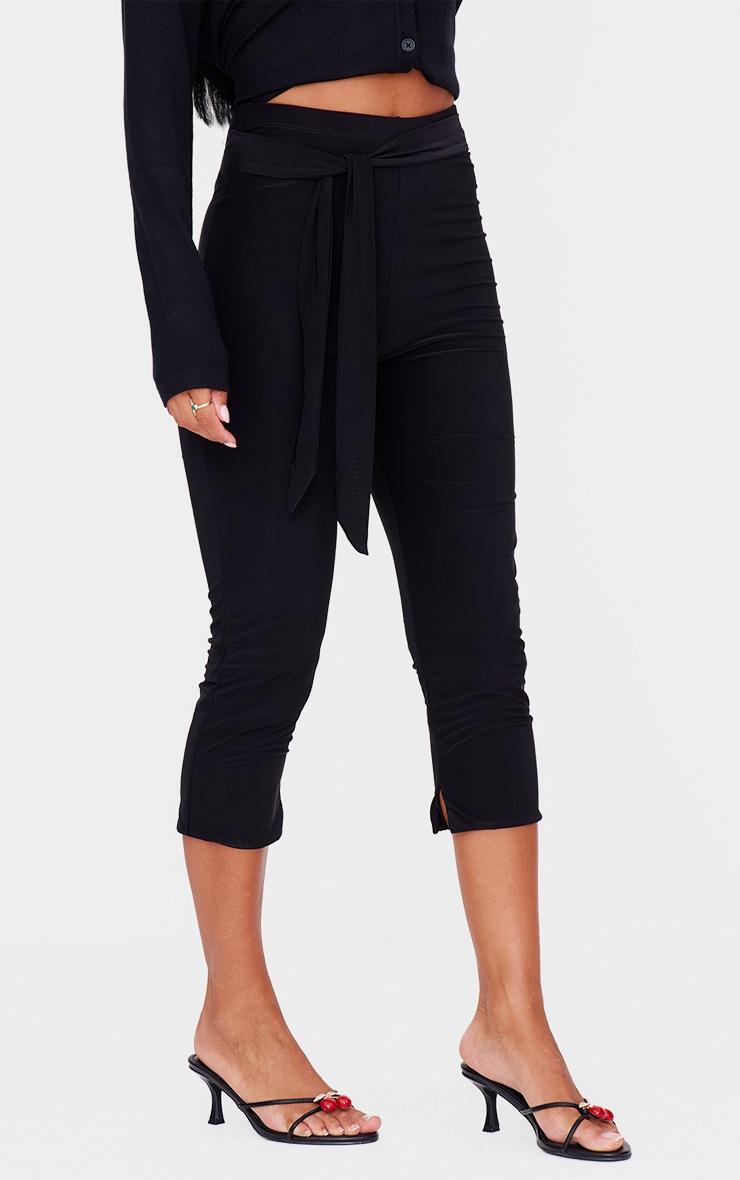 Pretty Little Thing Black Double Layer Wrap Waist Capri Leggings