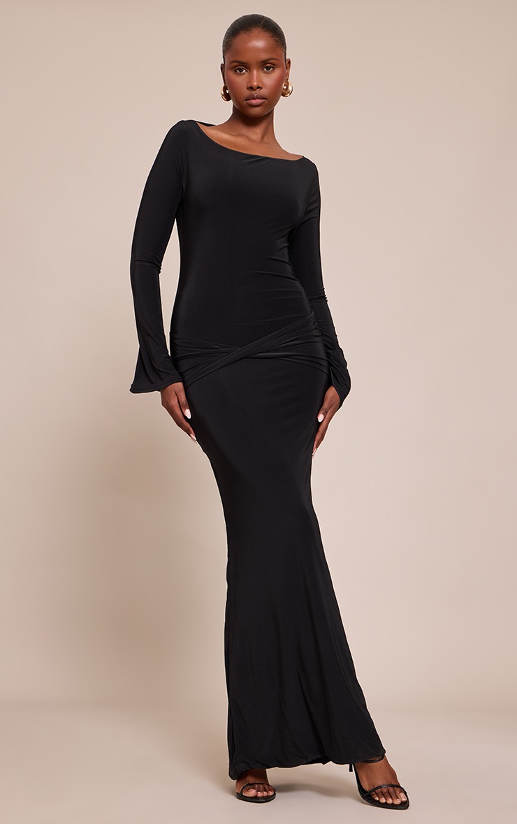 Pretty Little Thing Black Double Slinky Twist Detail Maxi Dress