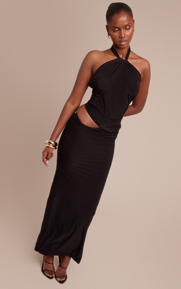 Pretty Little Thing Black Double Slinky Twist Halter Top