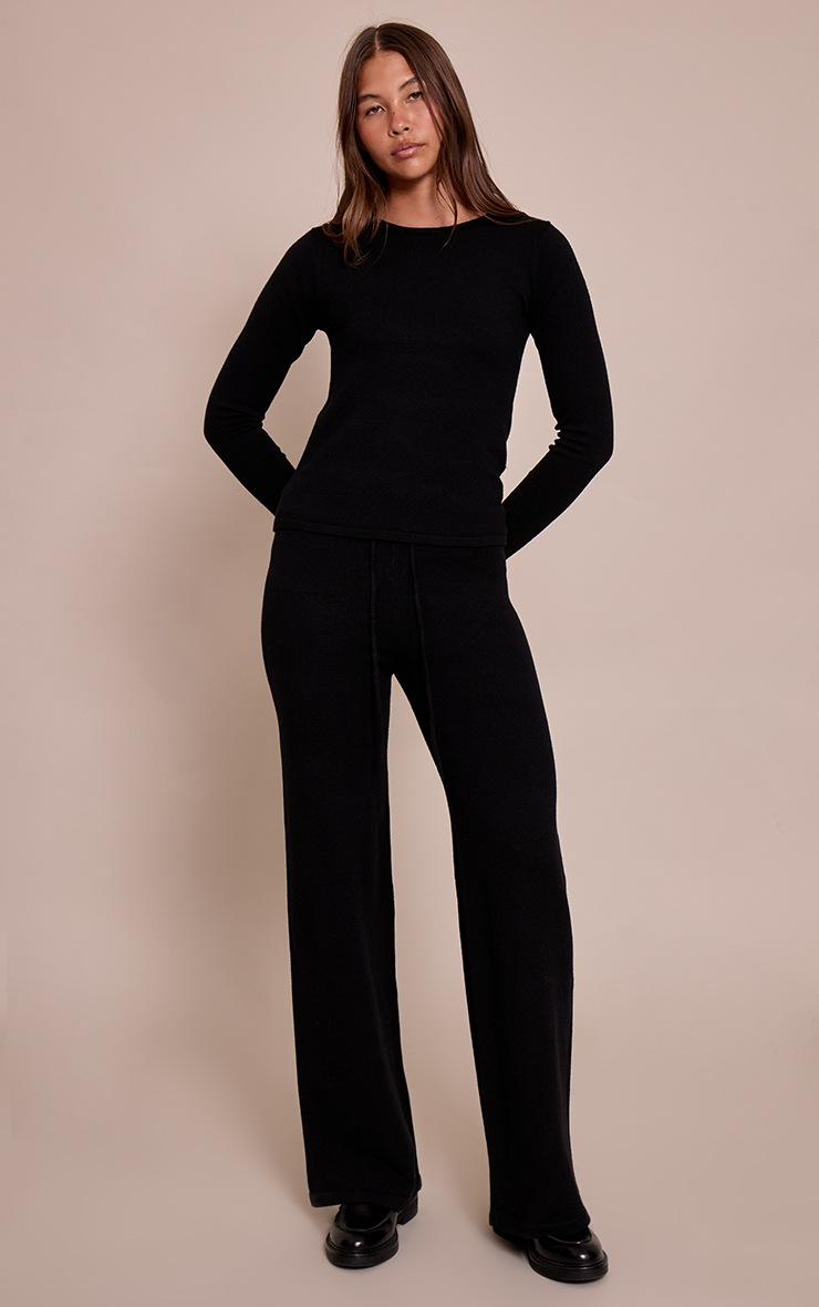 Pretty Little Thing Black Drawstring Waist Fine Knit Pant