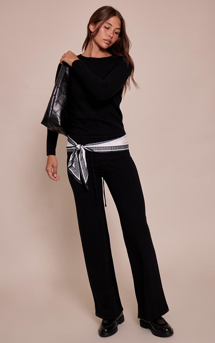 Pretty Little Thing Black Drawstring Waist Fine Knit Pant