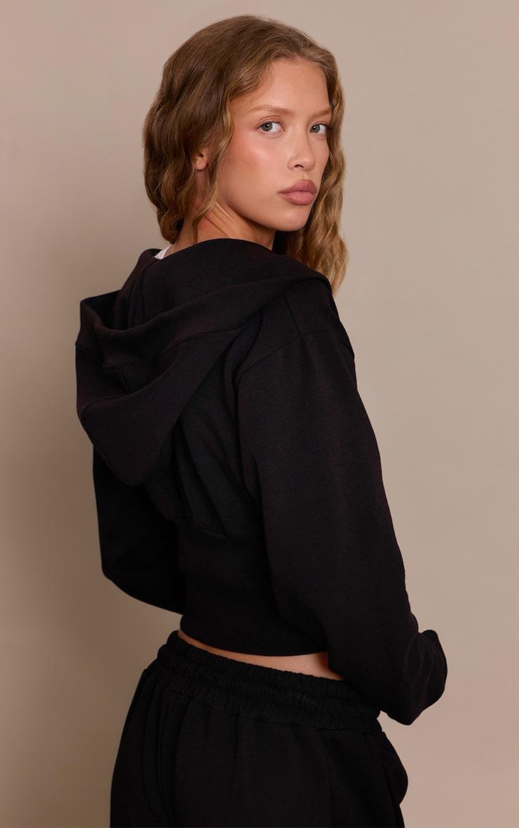 Pretty Little Thing Black Embroidered Interlock Cinch Waist Zip Hoodie