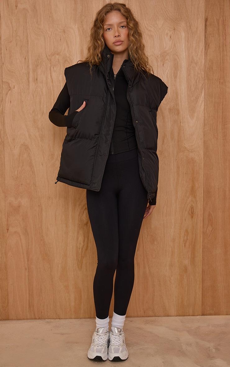 Pretty Little Thing Black Extended Shoulder Sleeveless Puffer Vest