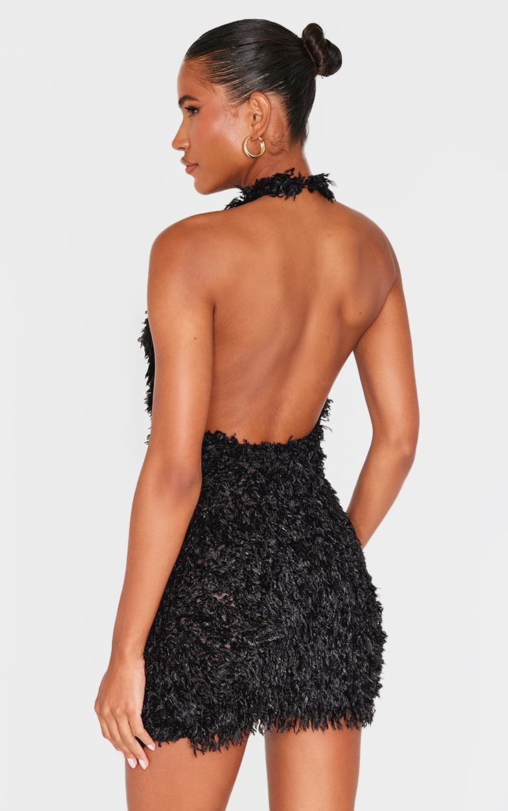 Pretty Little Thing Black Faux Feather Halterneck Mini Dress