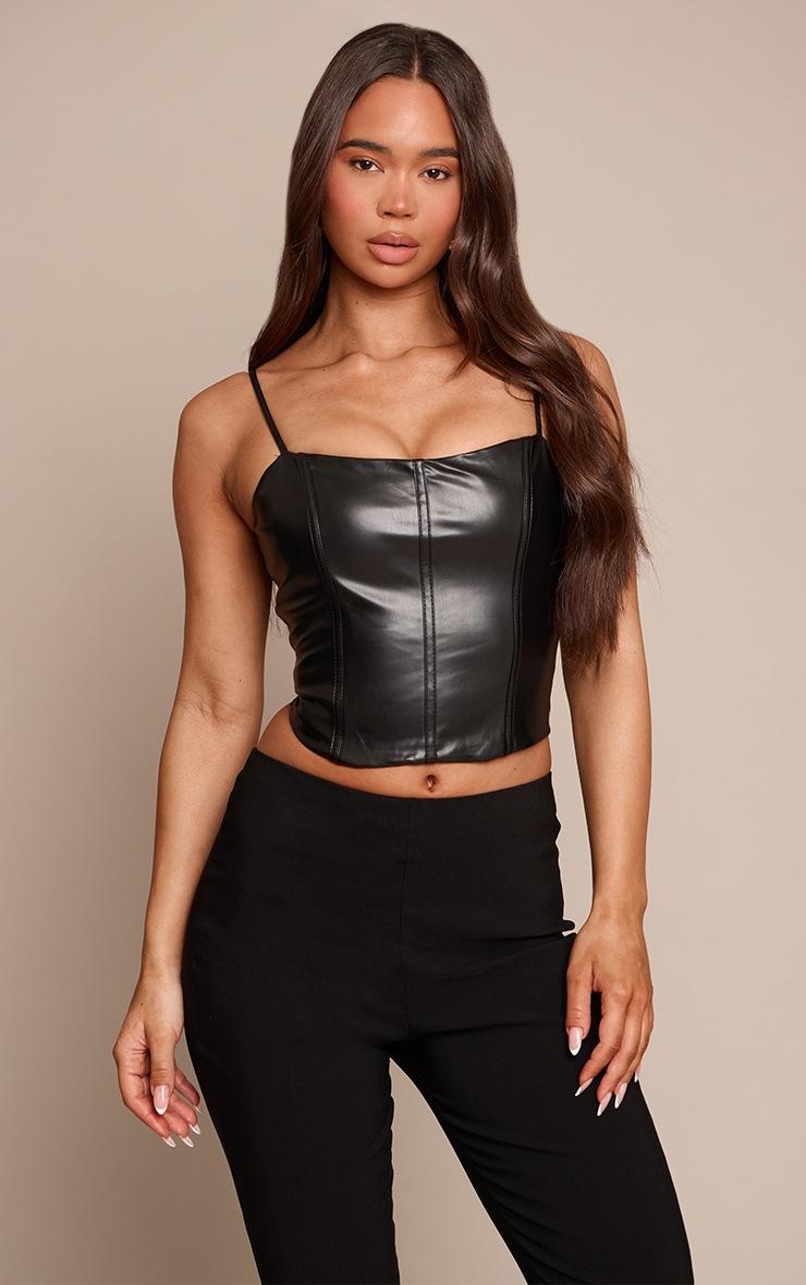 Pretty Little Thing Black Faux Leather Bonded Strappy Corset