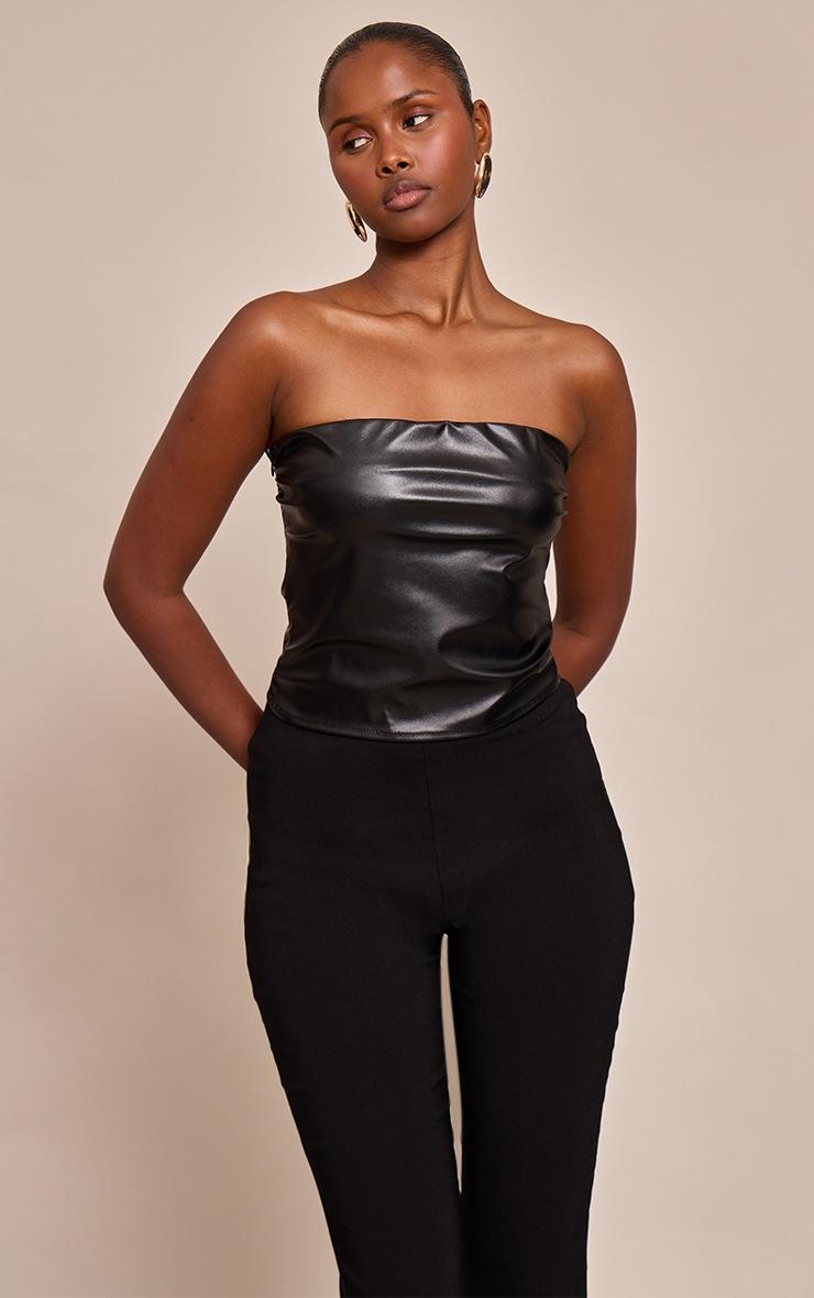Pretty Little Thing Black Faux Leather Fitted Bandeau Top
