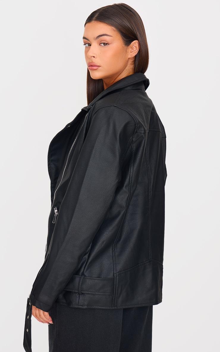 Pretty Little Thing Black Faux Leather Longline Belted Biker Jacket