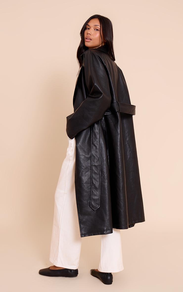 Pretty Little Thing Black Faux Leather Maxi Trench Coat
