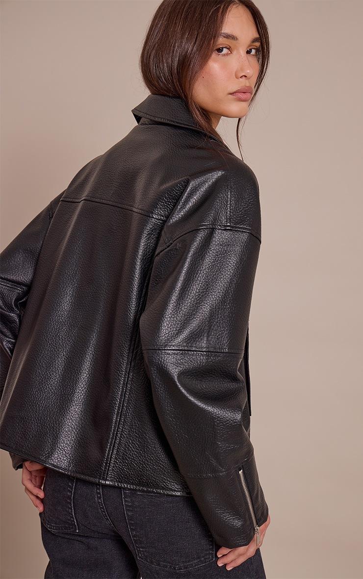 Pretty Little Thing Black Faux Leather Oversized Biker Jacket