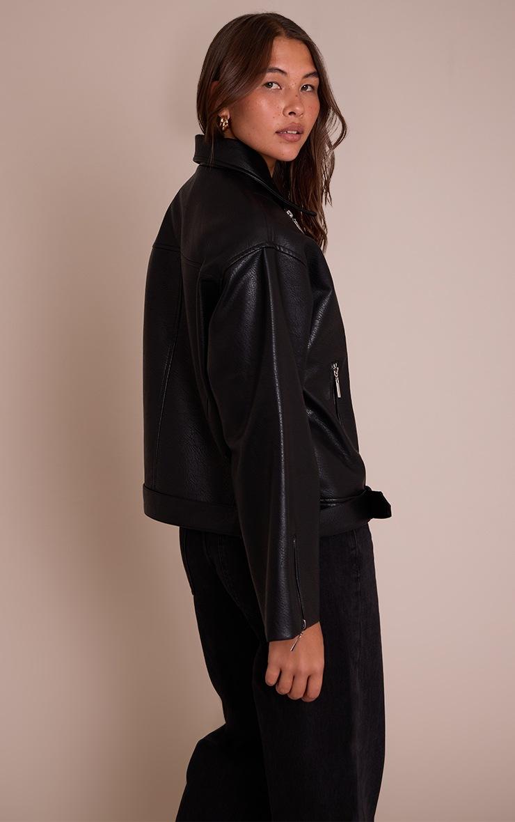Pretty Little Thing Black Faux Leather Oversized Biker Style Jacket