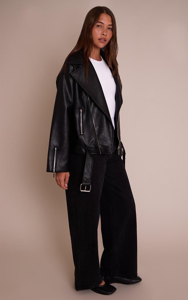Pretty Little Thing Black Faux Leather Oversized Biker Style Jacket