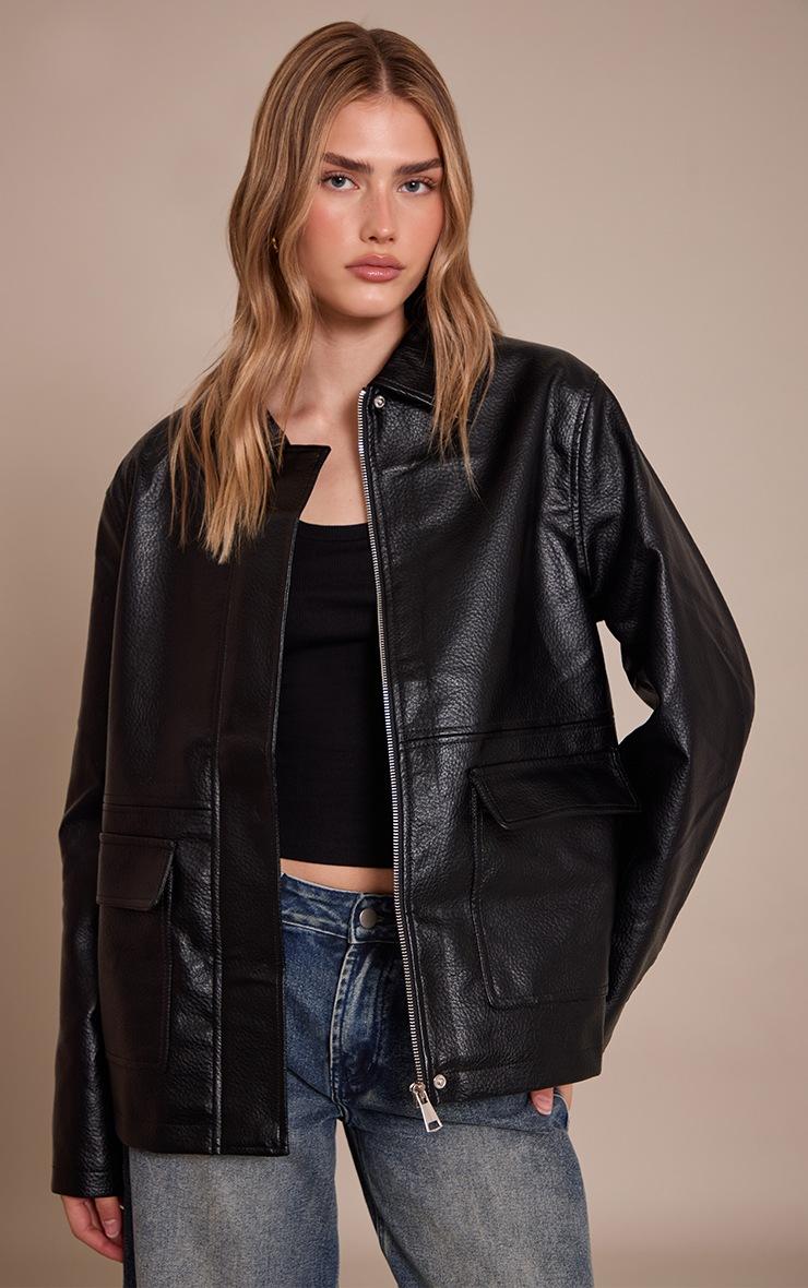 Pretty Little Thing Black Faux Leather Oversized Jacket