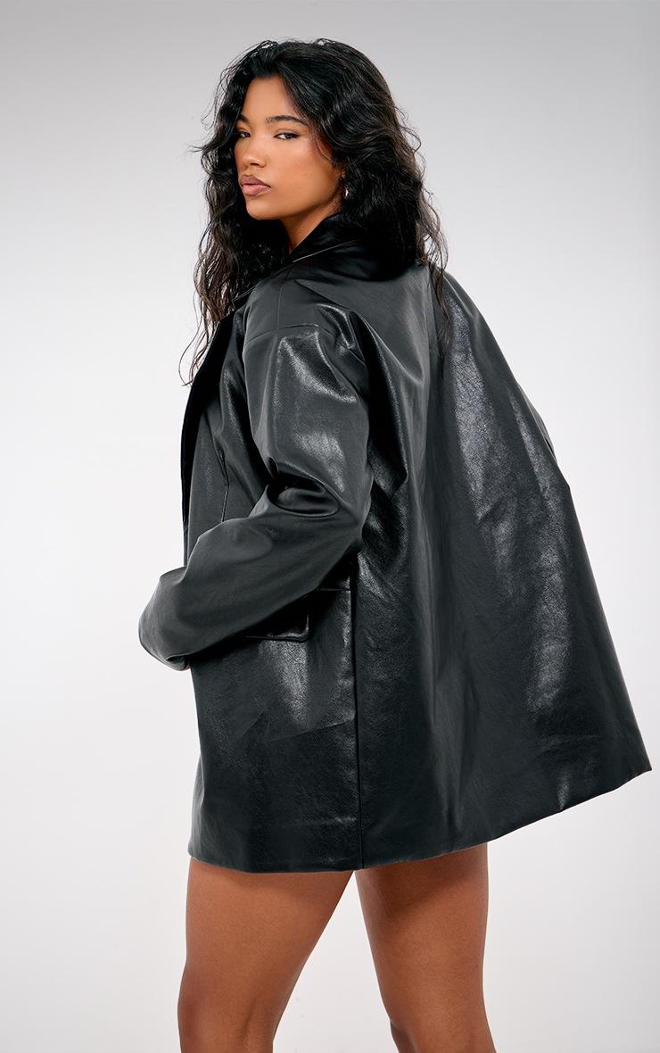Pretty Little Thing Black Faux Leather Oversized Long Blazer