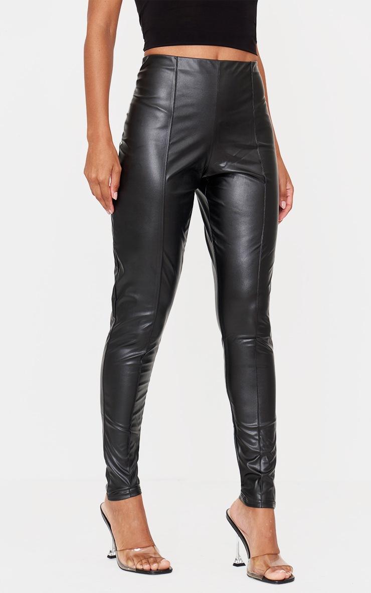 Pretty Little Thing Black Faux Leather Pintuck Detail Leggings