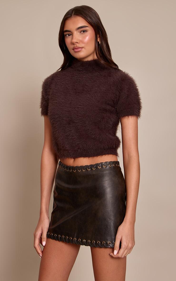 Pretty Little Thing Black Faux Leather Plaited Mini Skirt