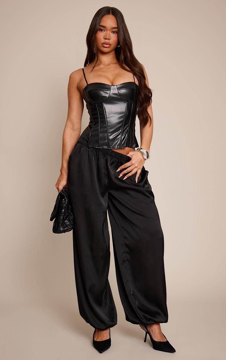 Pretty Little Thing Black Faux Leather Structured Corset Top