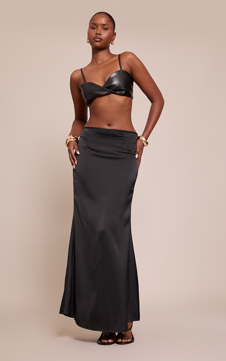 Pretty Little Thing Black Faux Leather Twist Detail Strappy Bralette