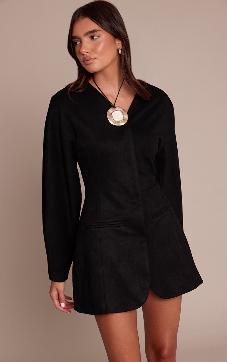 Pretty Little Thing Black Faux Suede Cocoon Sleeve Blazer Dress