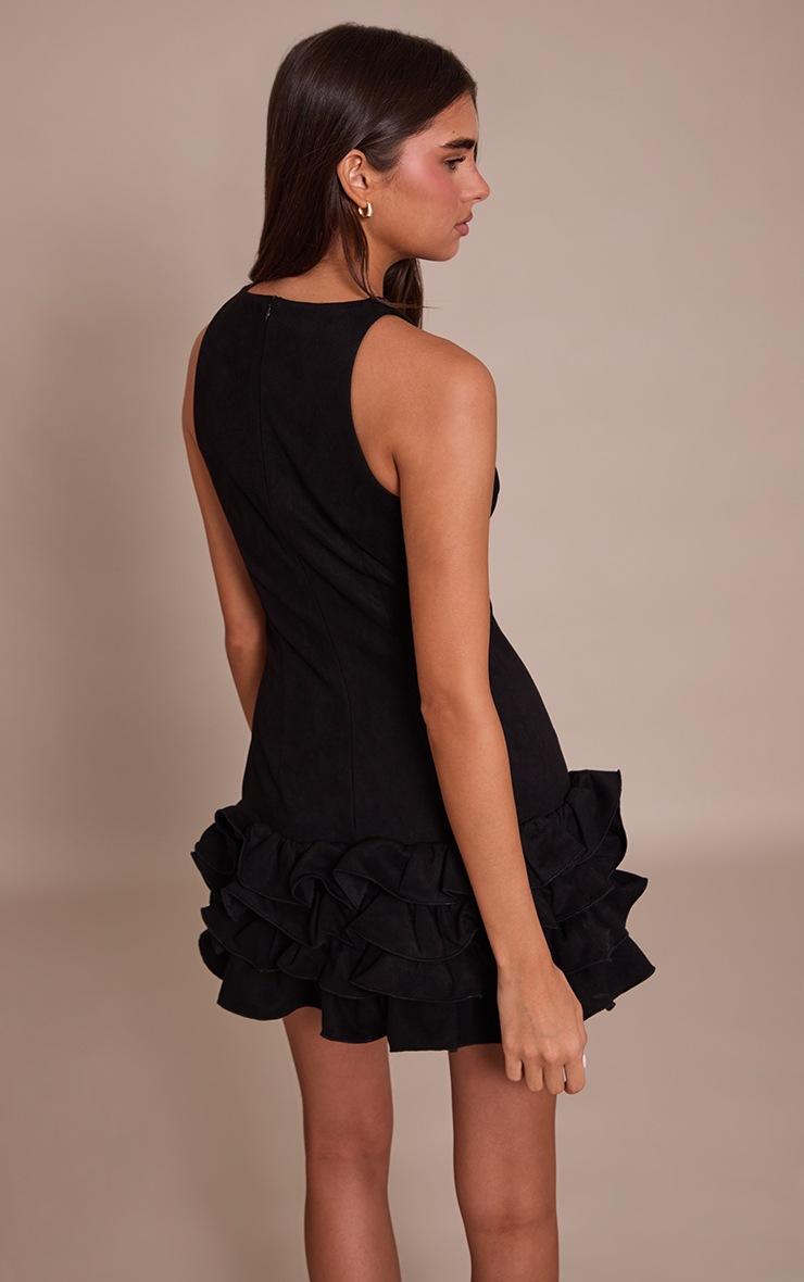 Pretty Little Thing Black Faux Suede Frill Hem Shift Dress