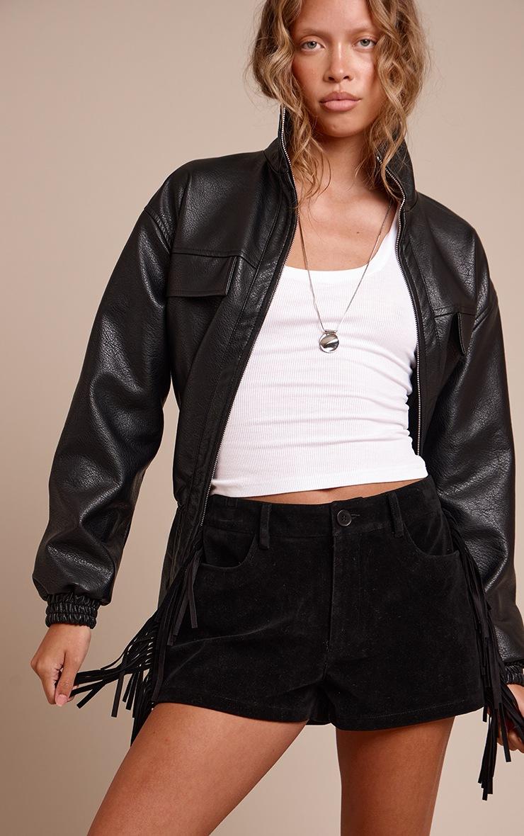 Pretty Little Thing Black Faux Suede Fringe Hot Pants
