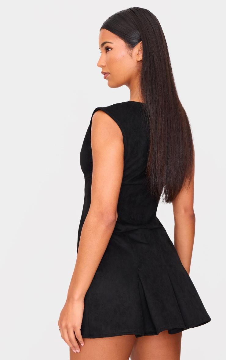 Pretty Little Thing Black Faux Suede Pleated Pocket Detail Shift Dress
