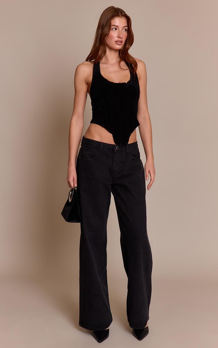 Pretty Little Thing Black Faux Suede Stitching Detail Halterneck Corset