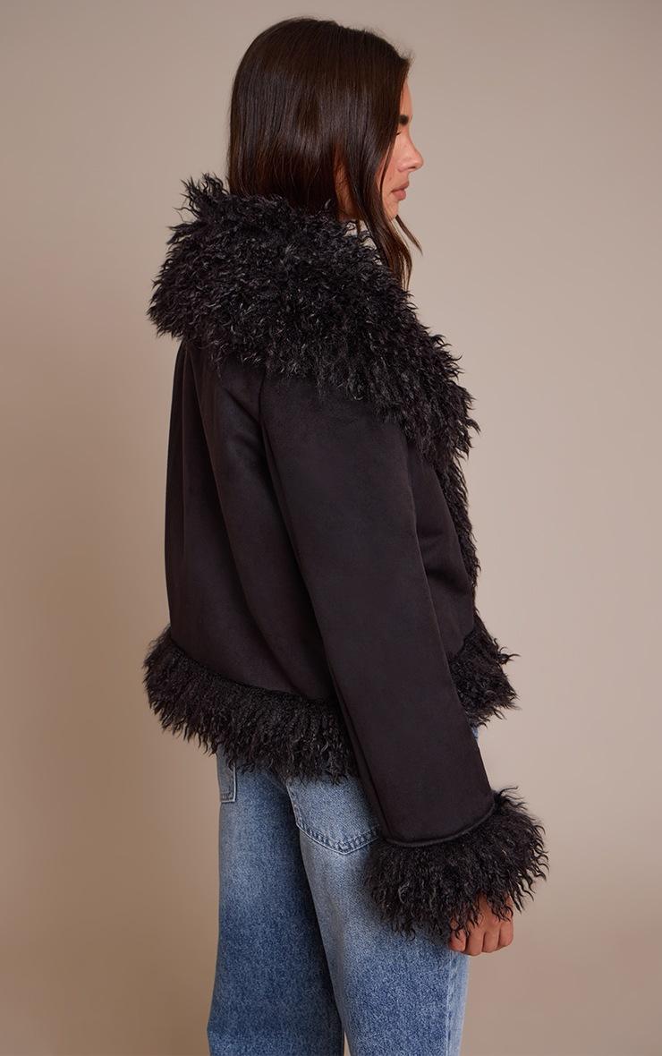 Pretty Little Thing Black Faux Suede Trim Detail Coat