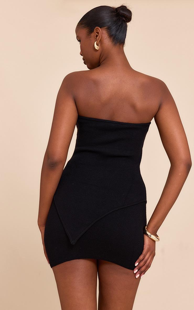 Pretty Little Thing Black Fine Knit Bandeau Asymmetric Hem Top