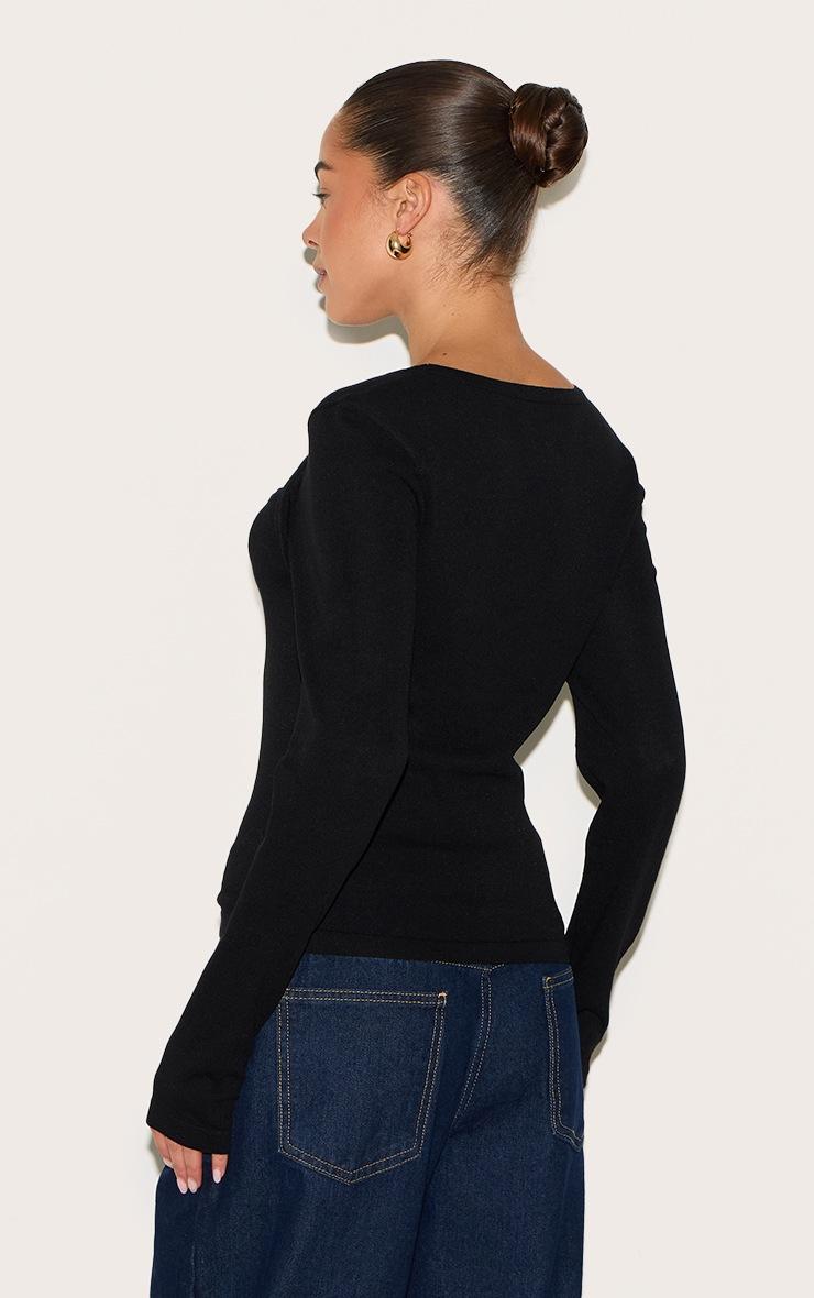 Pretty Little Thing Black Fine Knit Twist Neck Long Sleeve Top