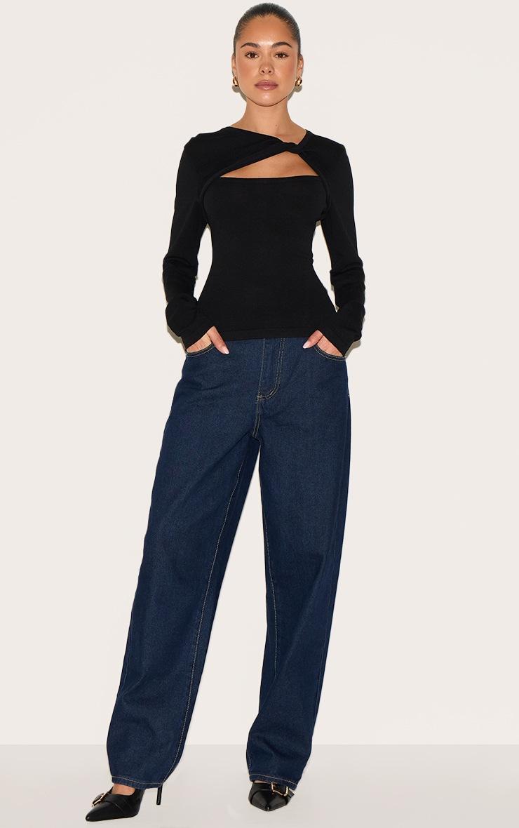 Pretty Little Thing Black Fine Knit Twist Neck Long Sleeve Top