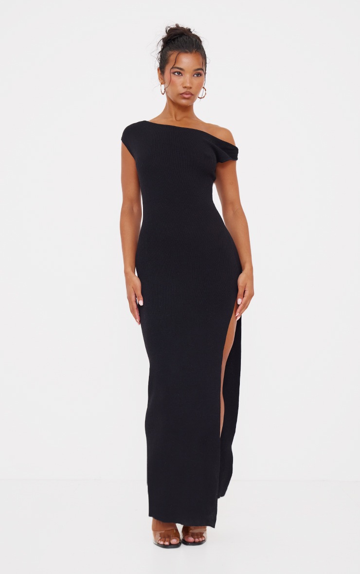 Pretty Little Thing Black Fine Knit Twist Neck Maxi Dress