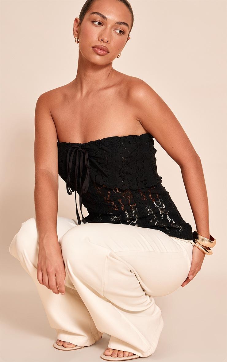 Pretty Little Thing Black Fitted Lace Bandeau Longline Top