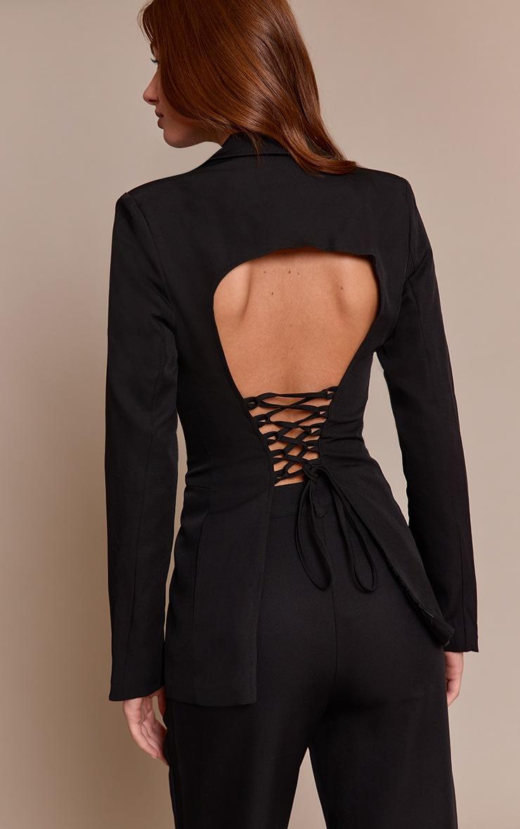 Pretty Little Thing Black Fitted Lace Up Back Blazer