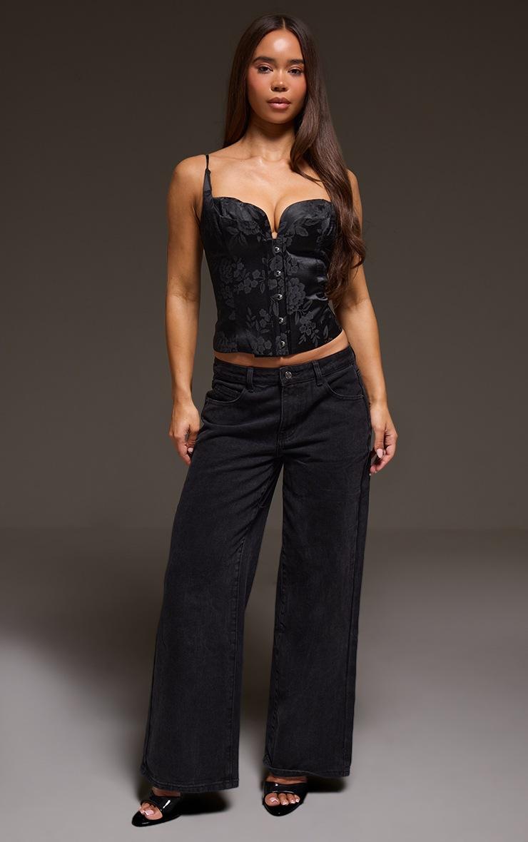 Pretty Little Thing Black Floral Embossed Hook And Eye Corset