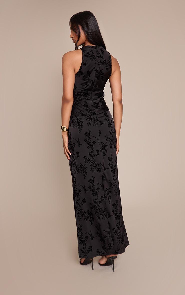 Pretty Little Thing Black Floral Jacquard High Neck Maxi Dress