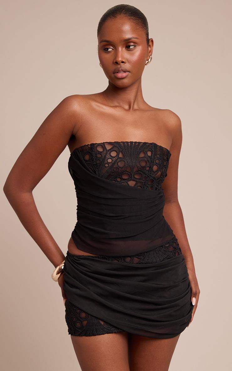 Pretty Little Thing Black Floral Lace Drape Detail Corset