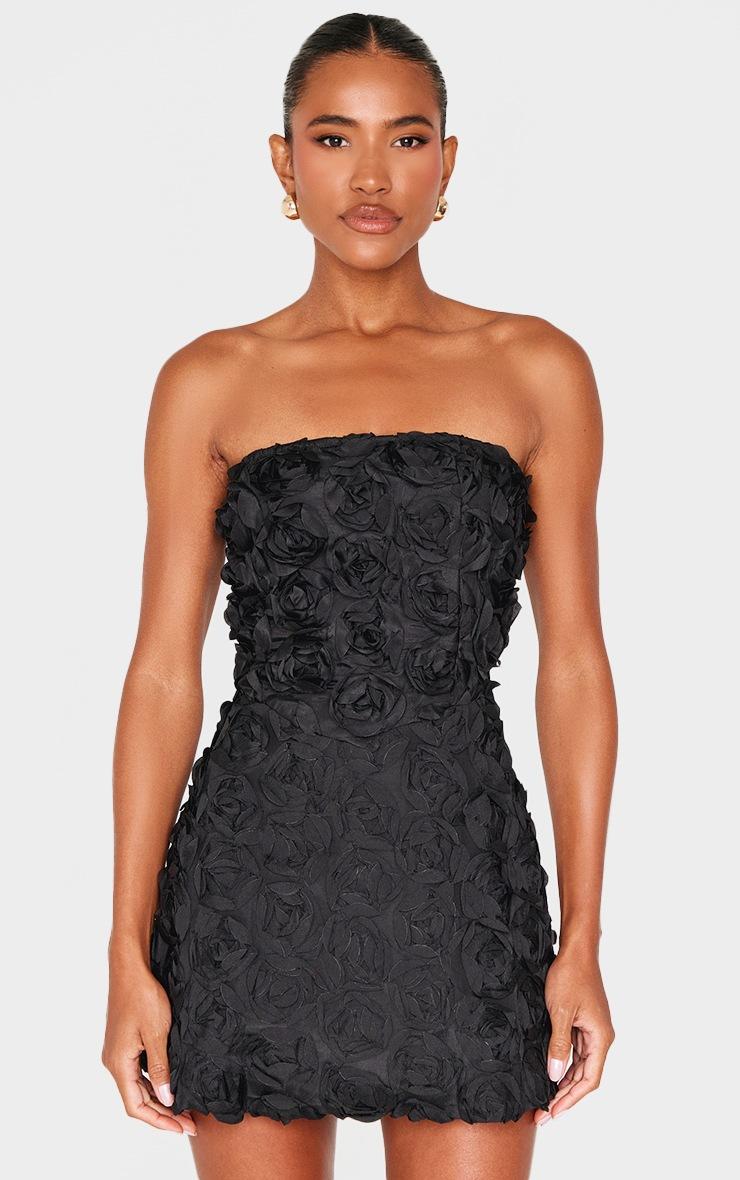 Pretty Little Thing Black Floral Ruffle A-line Dress