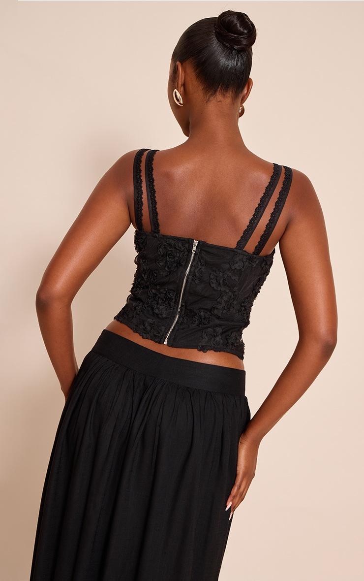 Pretty Little Thing Black Floral Textured Boned Corset