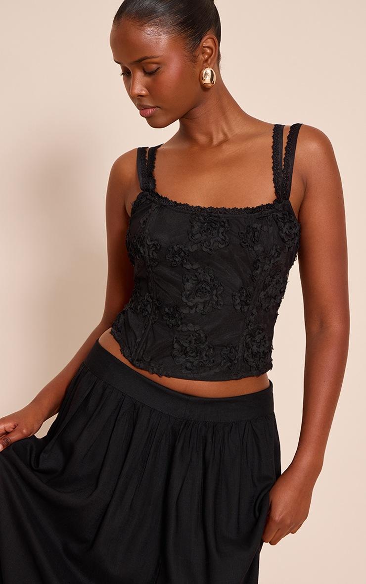 Pretty Little Thing Black Floral Textured Boned Corset