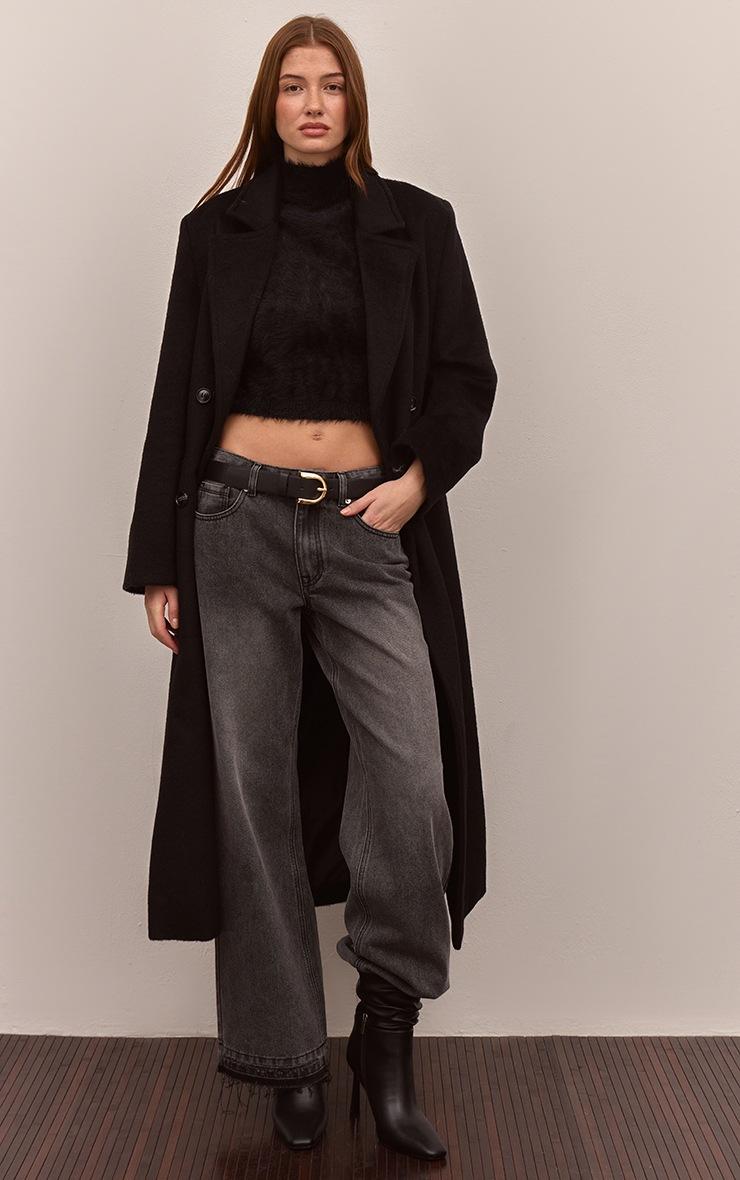 Pretty Little Thing Black Fluffy Knit Crop Short Sleeve Sweater