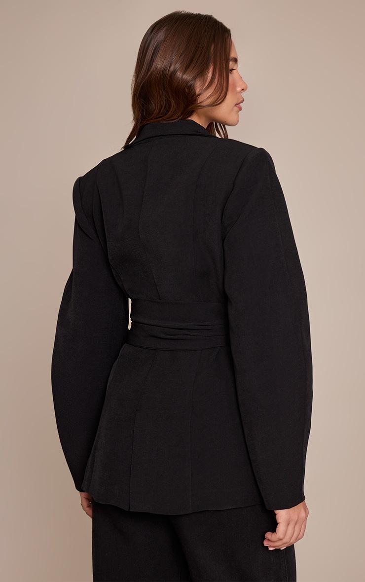 Pretty Little Thing Black Gathered Wrap Waist Belted Blazer