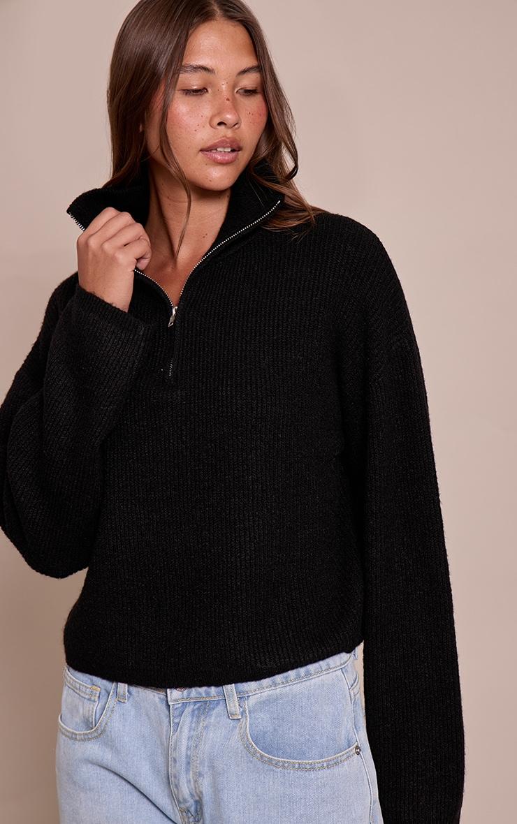 Pretty Little Thing Black Half Zip Soft Knit Sweater