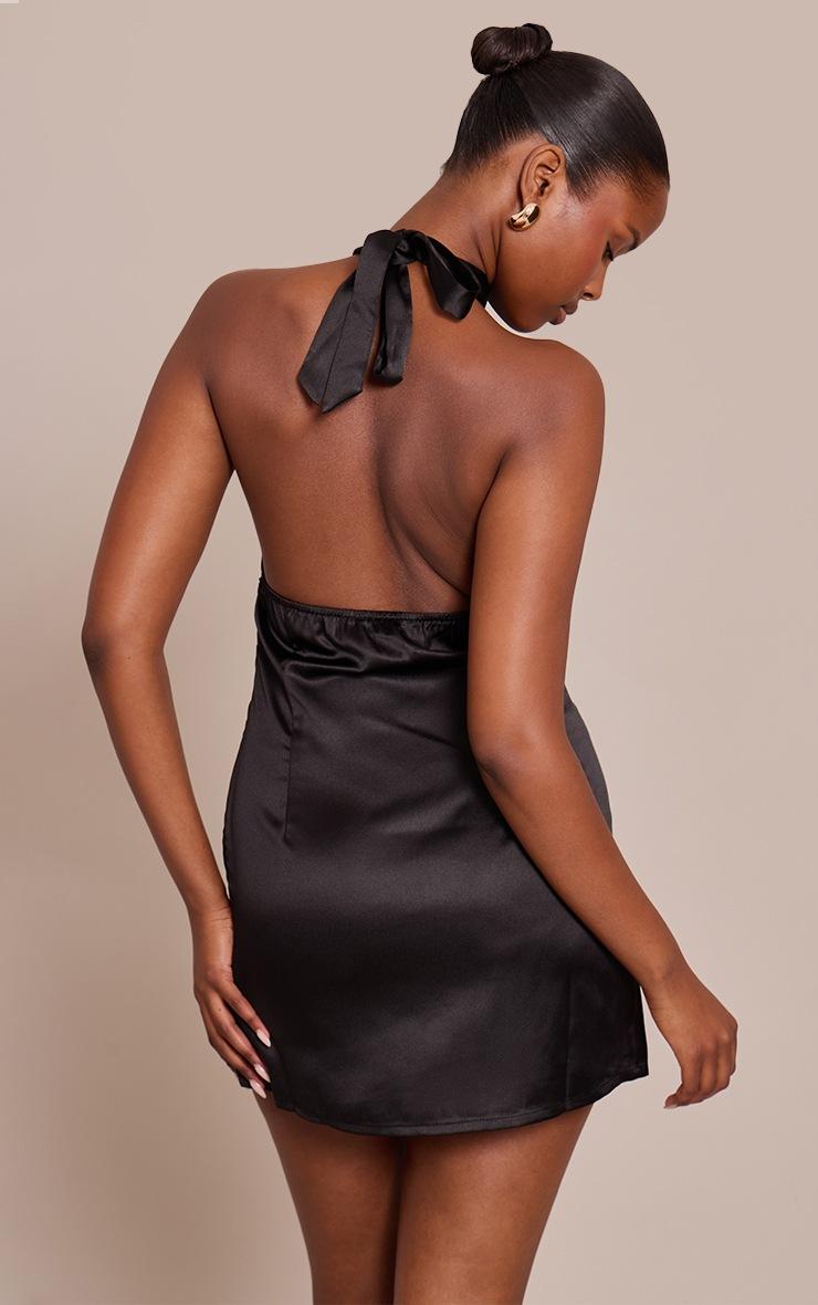 Pretty Little Thing Black Halter Neck Satin Bodycon Dress